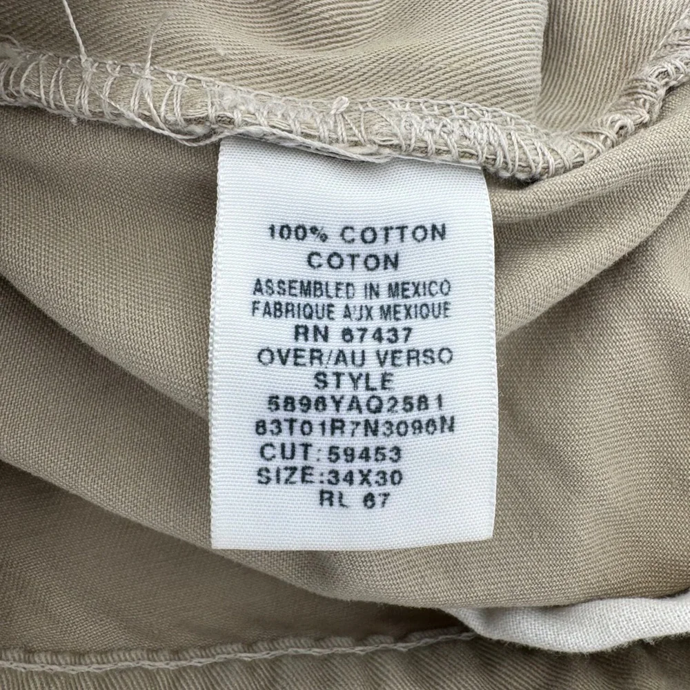 Polo Jeans Co Ralph Lauren Mens Khaki Straight Leg Cotton Pants 34x30‎ Tan 5898Y